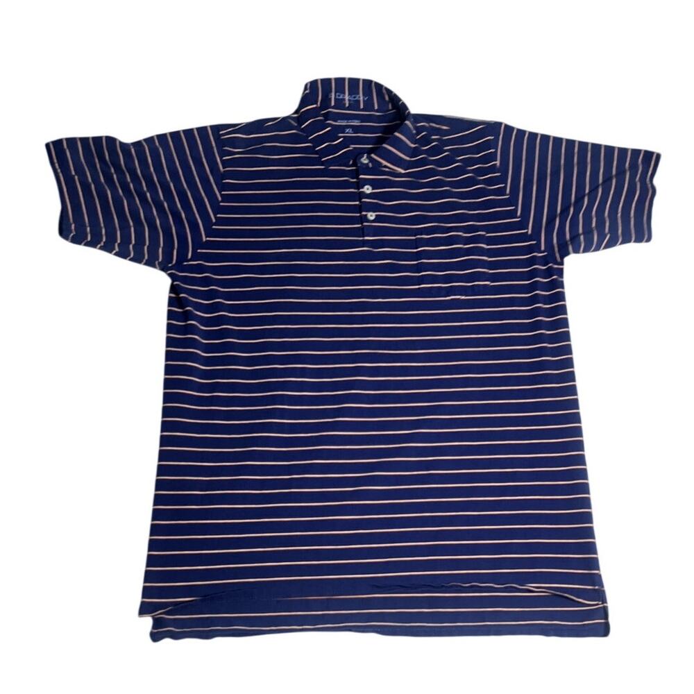 B Draddy Mens Golf Polo Blue Stripped Preppy Spring Collar Size XL